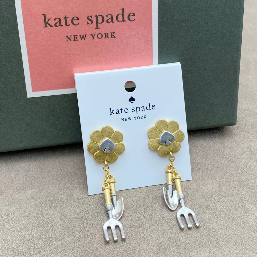 kate spade Vintage Gold Silver Heart Flower Fork and Shovel Tassel Drop Earrings